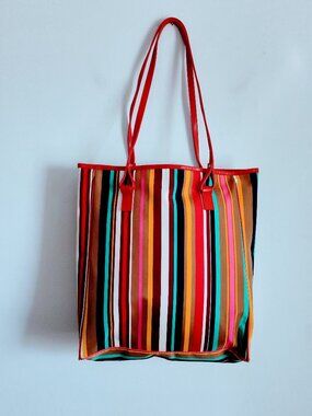 Lancome Red/Multi Stripe Tote Bag
